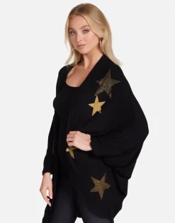 Lauren Moshi Gold Crystal Multi Stars Drape Cardigan | Isla By *Women Sweaters & Knits