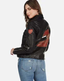 Lauren Moshi Gold Foil Chain Lip Leather Moto Jacket | Posey By *Women Long Sleeve