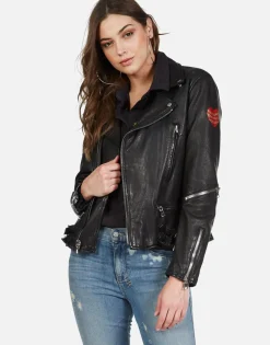 Lauren Moshi Gold Foil Chain Lip Leather Moto Jacket | Posey By *Women Long Sleeve