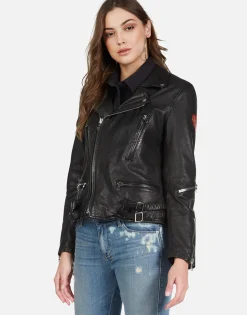 Lauren Moshi Gold Foil Chain Lip Leather Moto Jacket | Posey By *Women Long Sleeve