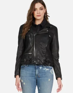 Lauren Moshi Gold Foil Chain Lip Leather Moto Jacket | Posey By *Women Long Sleeve