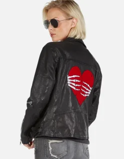 Lauren Moshi Gold Foil Chain Lip Leather Moto Jacket | Posey By *Women Jackets