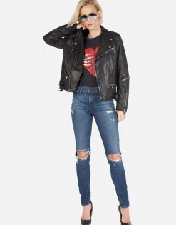 Lauren Moshi Gold Foil Chain Lip Leather Moto Jacket | Posey By *Women Jackets