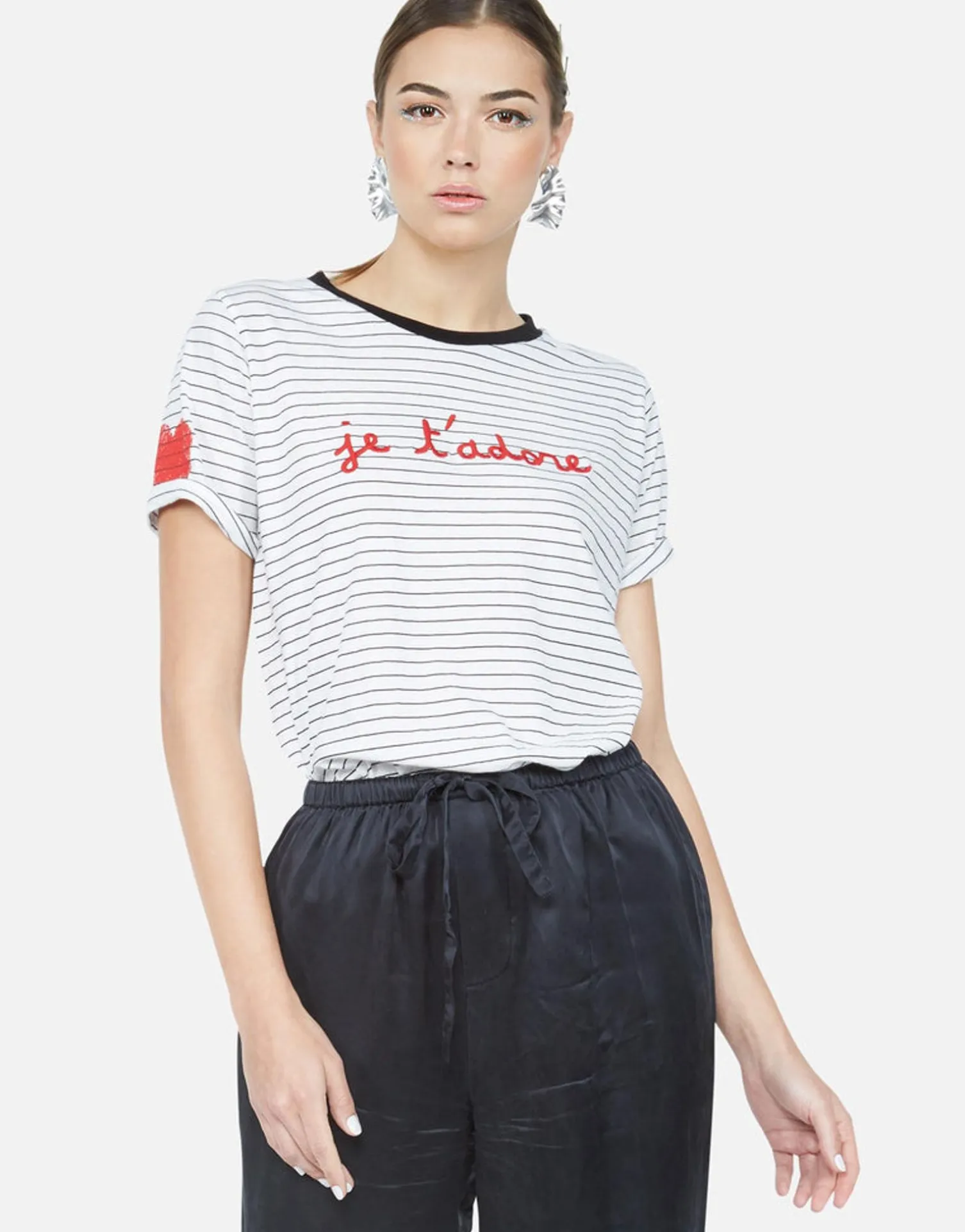Lauren Moshi Je T'Adore Heart S/S Tee W/ Contrast Neck | Paulina By *Women Short Sleeve