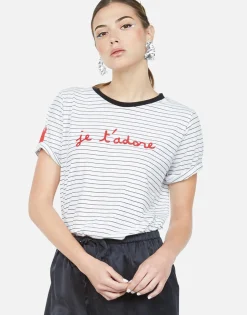 Lauren Moshi Je T'Adore Heart S/S Tee W/ Contrast Neck | Paulina By *Women Short Sleeve