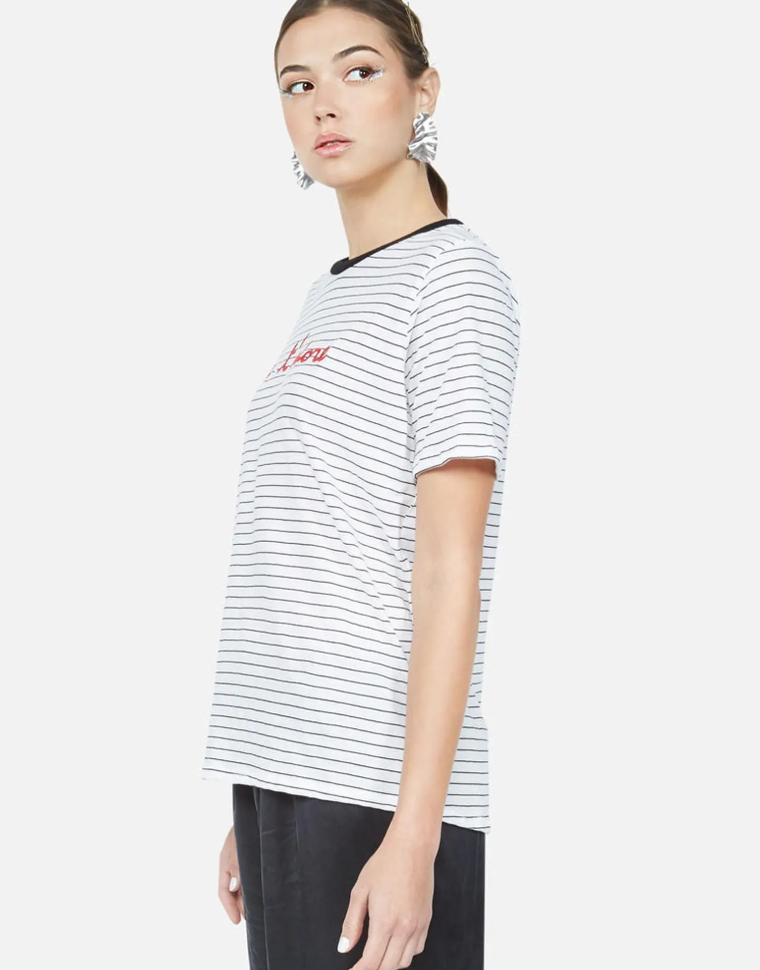 Lauren Moshi Je T'Adore Heart S/S Tee W/ Contrast Neck | Paulina By *Women Short Sleeve