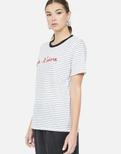 Lauren Moshi Je T'Adore Heart S/S Tee W/ Contrast Neck | Paulina By *Women Short Sleeve