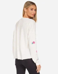 Lauren Moshi Kasia Pink Rose Skull*Women Long Sleeve