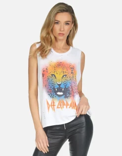 Lauren Moshi Kel Def Leppard Leopard*Women Tanks