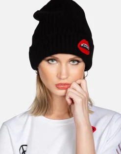 Lauren Moshi Kiss Lip Patch Cashmere Slouch Beanie | Blix By *Women Sweaters & Knits