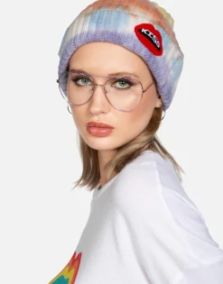 Lauren Moshi Kiss Lip Patch Cashmere Slouch Beanie | Blix By *Women Sweaters & Knits