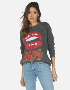 Lauren Moshi Kiss Lip Rock N Roll Boyfriend Pullover Top | Anela By *Women Long Sleeve