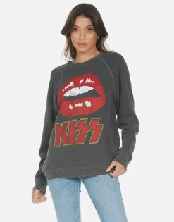 Lauren Moshi Kiss Lip Rock N Roll Boyfriend Pullover Top | Anela By *Women Long Sleeve