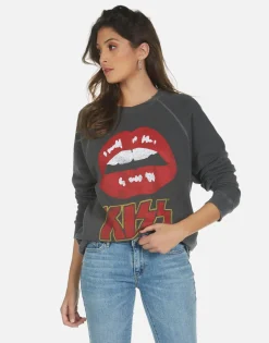 Lauren Moshi Kiss Lip Rock N Roll Boyfriend Pullover Top | Anela By *Women Long Sleeve