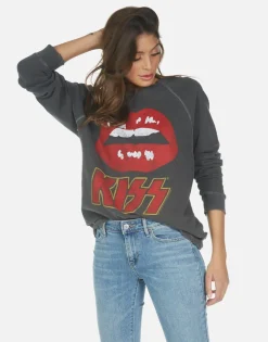 Lauren Moshi Kiss Lip Rock N Roll Boyfriend Pullover Top | Anela By *Women Long Sleeve