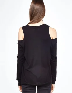 Lauren Moshi Analise Red Tongue L/S Open Shoulder Pullover Top*Women Long Sleeve