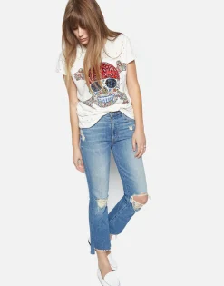 Lauren Moshi Bess Hippie Skull Roll Up Slv Vintage Tee*Women Short Sleeve