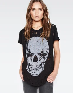 Lauren Moshi Bess Lrg Star Eye Skull S/S Roll Up Slv Vintage Tee*Women Short Sleeve