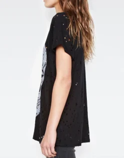 Lauren Moshi Bess Lrg Star Eye Skull S/S Roll Up Slv Vintage Tee*Women Short Sleeve