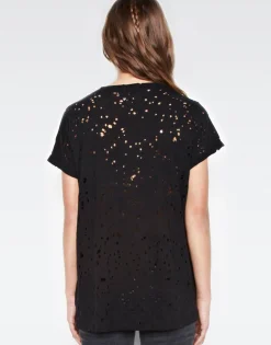 Lauren Moshi Bess Lrg Star Eye Skull S/S Roll Up Slv Vintage Tee*Women Short Sleeve