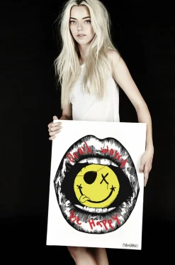 Lauren Moshi Canvas Be Happy Lips Art On* Decor