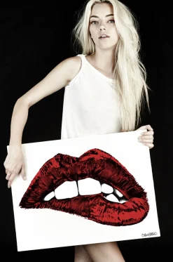 Lauren Moshi Canvas Color Biting Lip Art On* Decor