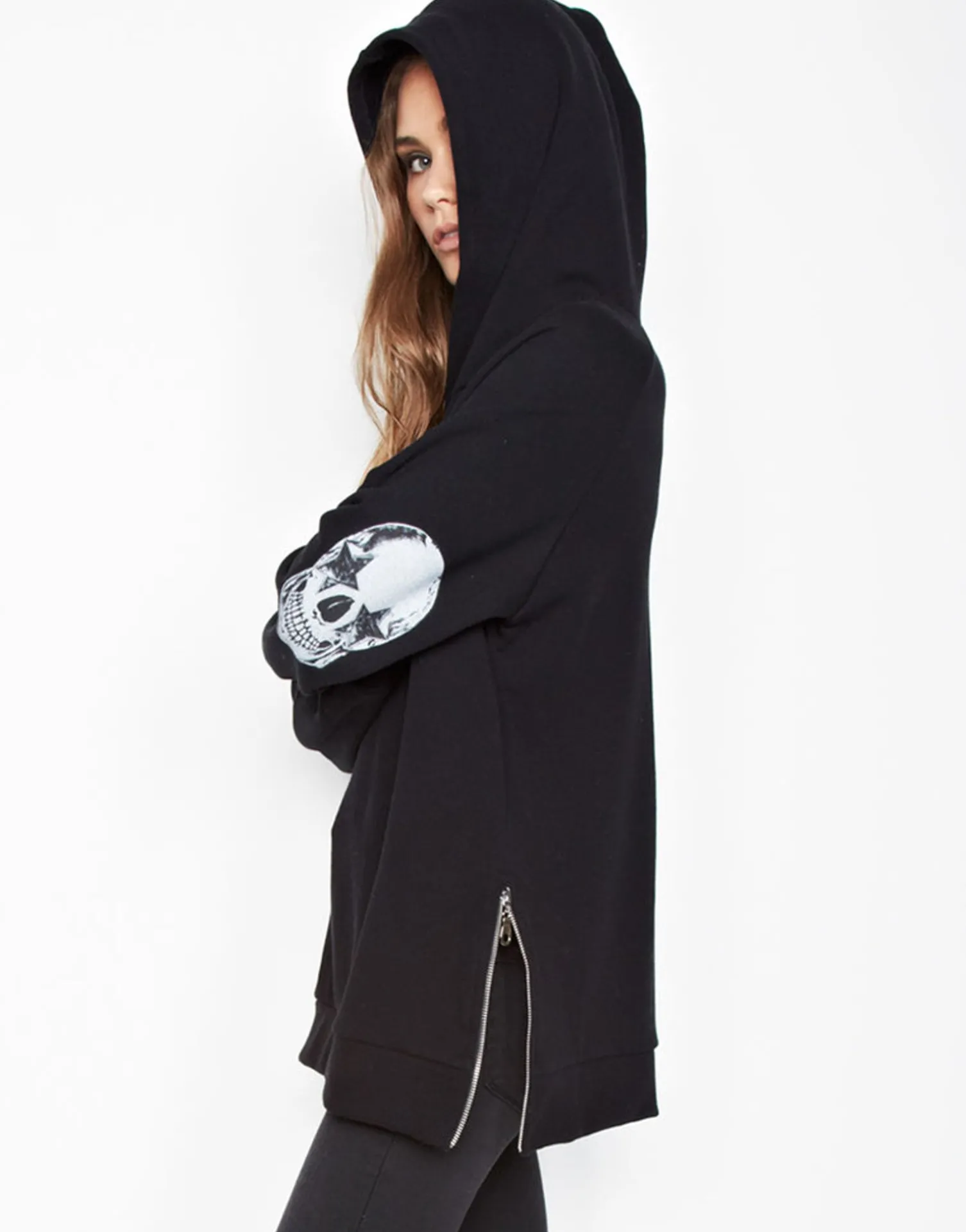 Lauren Moshi Corbin Sml Star Eye Skull Pullover Hoodie W/ Side Zippers*Women Hoodies