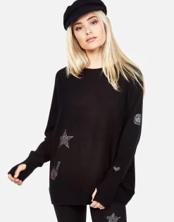 Lauren Moshi Ladona Crystal Elements Cashmere Sweater W/Thumbholes*Women Sweaters & Knits