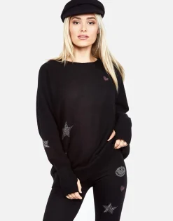 Lauren Moshi Ladona Crystal Elements Cashmere Sweater W/Thumbholes*Women Sweaters & Knits