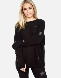 Lauren Moshi Ladona Crystal Elements Cashmere Sweater W/Thumbholes*Women Sweaters & Knits