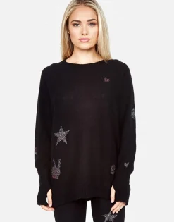 Lauren Moshi Ladona Crystal Elements Cashmere Sweater W/Thumbholes*Women Sweaters & Knits