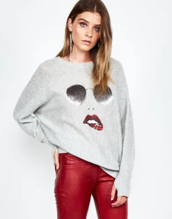 Lauren Moshi Ladona Pierced Biting Lip Face Cashmere Sweater*Women Sweaters & Knits