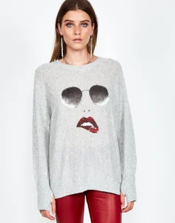 Lauren Moshi Ladona Pierced Biting Lip Face Cashmere Sweater*Women Sweaters & Knits