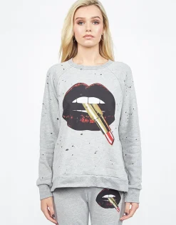 Lauren Moshi Les Lipstick Mouth L/S Pullover W/ Side Zippers*Women Long Sleeve