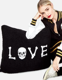 Lauren Moshi Livie Love Bones Patch Faux Fur Pillow In* Lifestyle