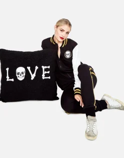 Lauren Moshi Livie Love Bones Patch Faux Fur Pillow In* Lifestyle