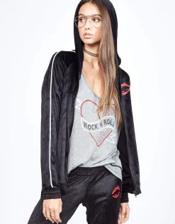 Lauren Moshi Nadia Watercolor Lip Zip Up Pullover Hoodie*Women Hoodies