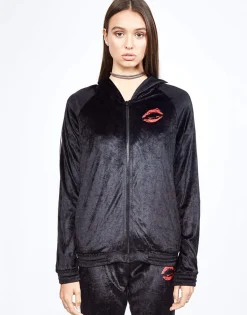 Lauren Moshi Nadia Watercolor Lip Zip Up Pullover Hoodie*Women Hoodies