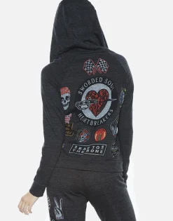 Lauren Moshi Noella Heart Breaker Vintage Zip Up Hoodie*Women Hoodies
