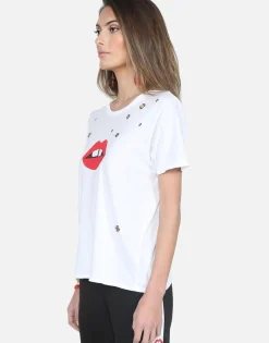 Lauren Moshi Red Gap Mouth W/ Grommets S/S Vintage Tee - Croft*Women Short Sleeve