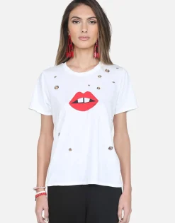 Lauren Moshi Red Gap Mouth W/ Grommets S/S Vintage Tee - Croft*Women Short Sleeve