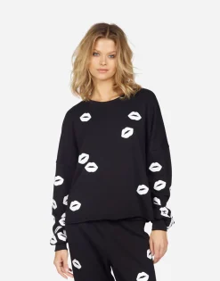 Lauren Moshi Lee White Foil Scattered Lips*Women Long Sleeve