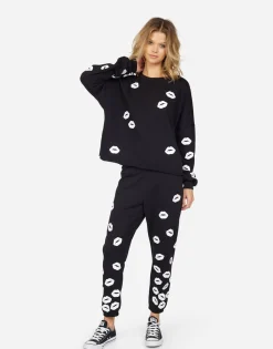 Lauren Moshi Lee White Foil Scattered Lips*Women Long Sleeve