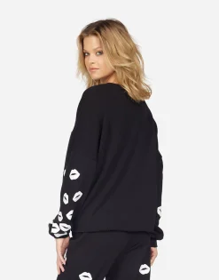 Lauren Moshi Lee White Foil Scattered Lips*Women Long Sleeve
