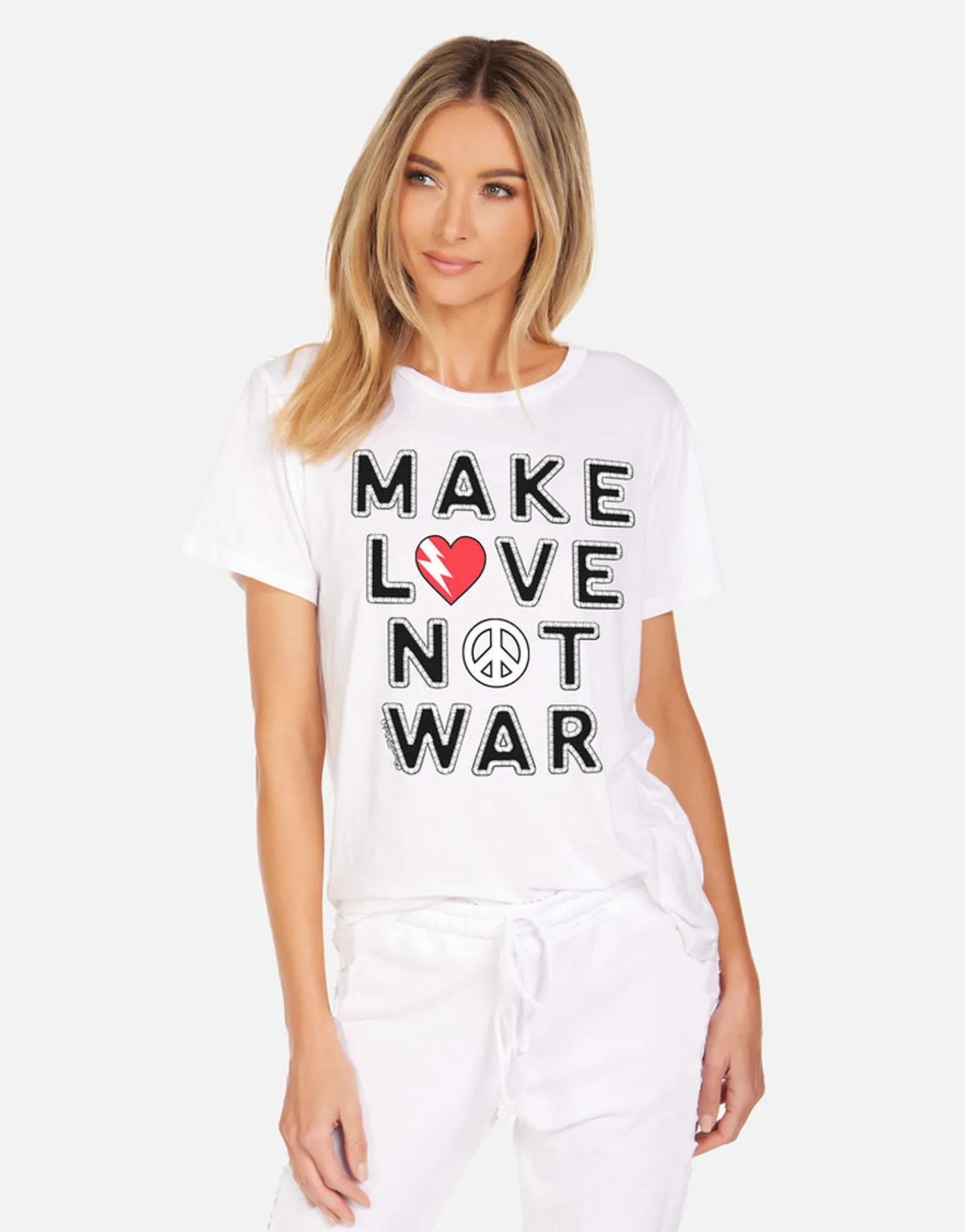 Lauren Moshi Make Love Not War Vintage Boyfriend Tee | Wolf X By *Women Short Sleeve