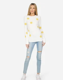 Lauren Moshi Mckinley All Over Yellow Smiley*Women Long Sleeve