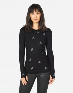 Lauren Moshi Mckinley Mini Crystal Cross Bone Skulls*Women Long Sleeve