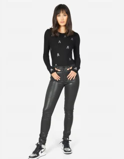 Lauren Moshi Mckinley Mini Crystal Cross Bone Skulls*Women Long Sleeve