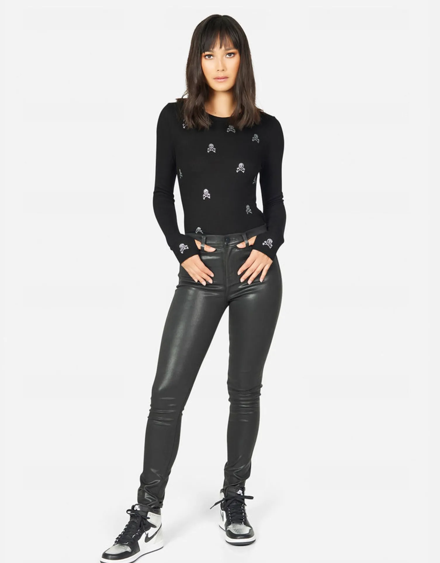 Lauren Moshi Mckinley Mini Crystal Cross Bone Skulls*Women Long Sleeve