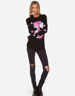 Lauren Moshi Mckinley Pink Rose Skull*Women Long Sleeve
